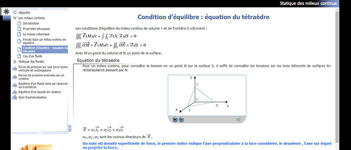 Image du cours de mécanique des fluides réalisé sous scenari Opale